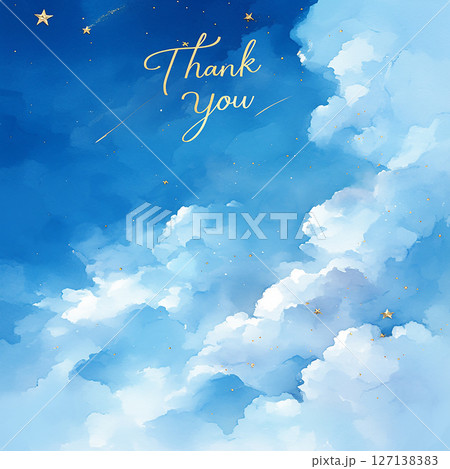 Beautiful blue sky with fluffy clouds and shining stars expressing gratitude in elegant script Beautiful blue sky with fluffy clouds and shining stars expressing gratitude in elegant script 127138383