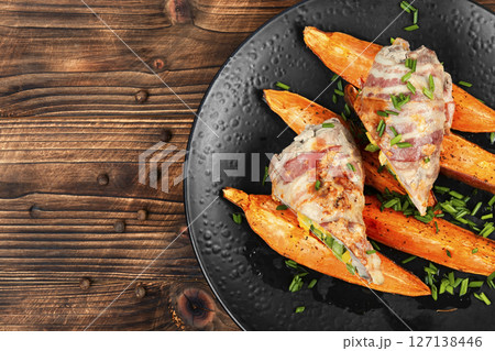 Tasty roulades meat on plate. 127138446