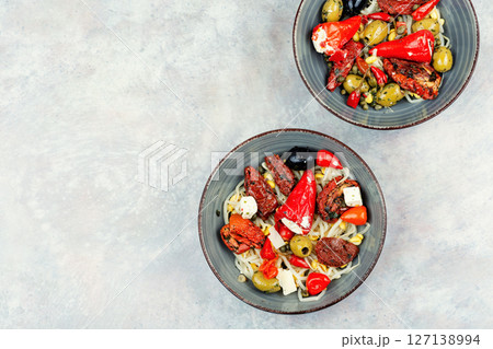 Salad of preserved soy sprouts and pickled vegetables. Salad of preserved soy sprouts and pickled vegetables. 127138994