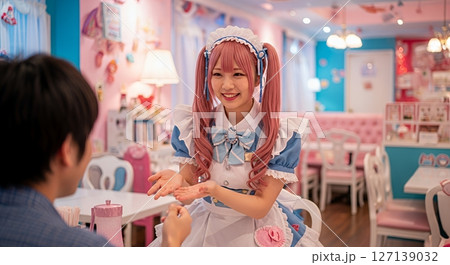 接客するメイドカフェのメイド 接客するメイドカフェのメイド 127139032