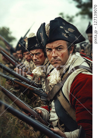 Soldiers prepare for battle at Long Island during the American Revolution in 1776 127139070