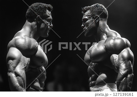 Male competitors face off at bodybuilder contest showcasing impressive physiques and dedication Male competitors face off at bodybuilder contest showcasing impressive physiques and dedication 127139161