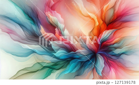 Soft radiant waves in sheer watercolor tones, flowing with clarity and brightness across a dreamy, luminous backdrop 127139178