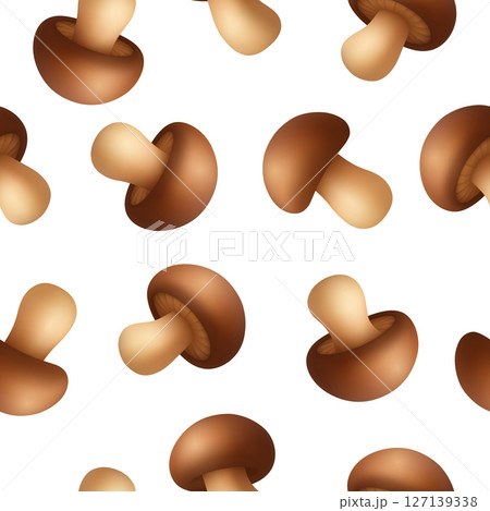 Vector Seamless Mushroom Pattern with Brown Champignon on White Background. Realistic Mushroom Texture for Food Packaging, Culinary Design, Fabric Print, Restaurant Branding, Kitchen Decor Vector Seamless Mushroom Pattern with Brown Champignon on White Background. Realistic Mushroom Texture for Food Packaging, Culinary Design, Fabric Print, Restaurant Branding, Kitchen Decor 127139338