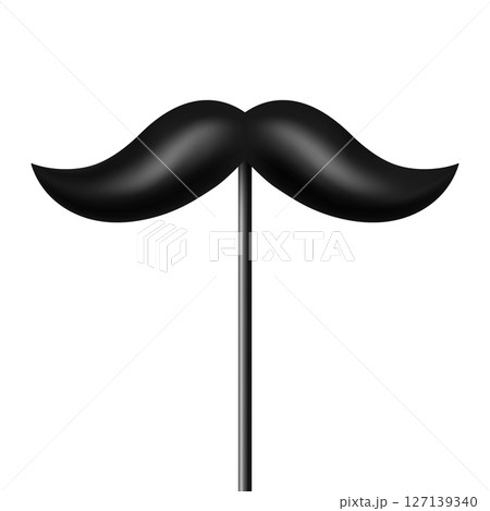 Vector 3d Realistic Black Mustache Prop on Stick, Isolated. Simple Mustache for Party, Photo Booth, Masquerade, Costume, Funny Carnival, Cosplay, Hipster Style 127139340