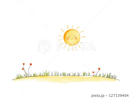 Sun watercolor vector illustration. 127139484
