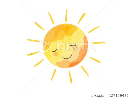 Sun watercolor vector illustration. 127139485