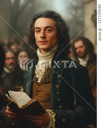 Young Voltaire captivates an audience with a heartfelt poem in an enchanting outdoor setting Young Voltaire captivates an audience with a heartfelt poem in an enchanting outdoor setting 127139589