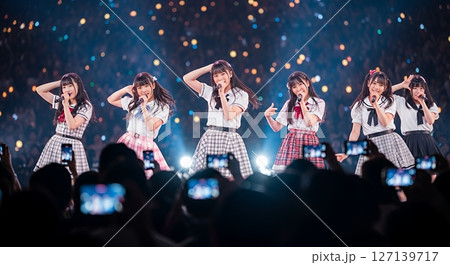 ステージでパフォーマンスをする女性アイドルグループ 127139717