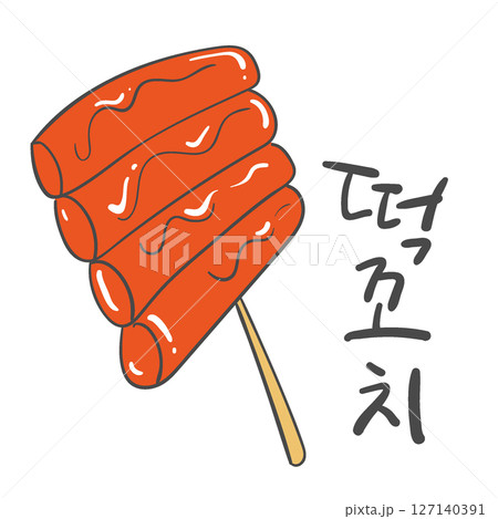 Korean street snack rice cake skewers in Korea 127140391