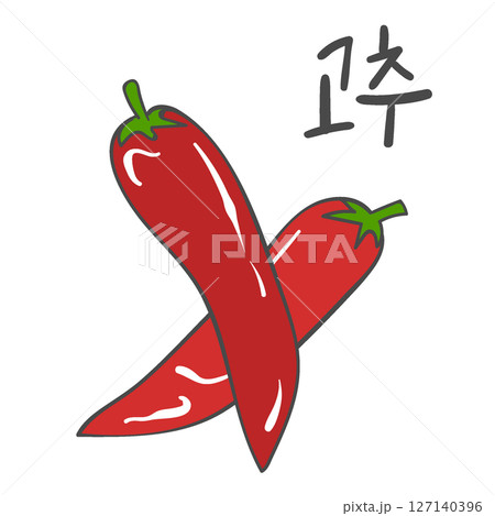 Red pepper illustration and Korean calligraphy 127140396