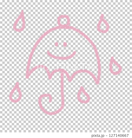 Hand-drawn cute simple rain and umbrella illustration pink material icon crayon style 127140667
