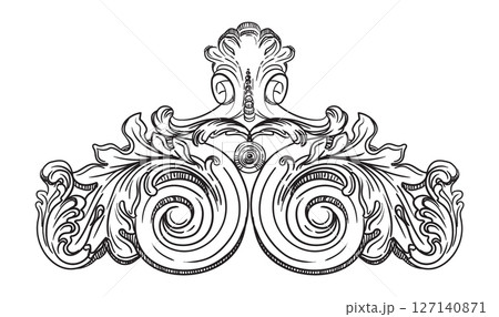 Ornate baroque hand drawing design element vector illustration 127140871