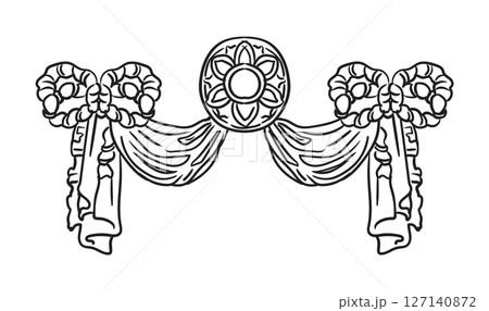 Decorative element with drapery and wreath vector illustration 127140872