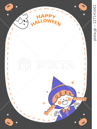Halloween Day frame illustration with witch and ghost 127141001