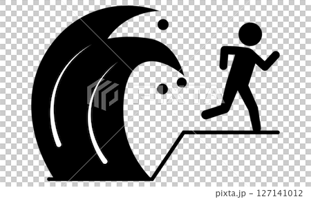 津波から避難する人物のピクトグラム 津波から避難する人物のピクトグラム 127141012