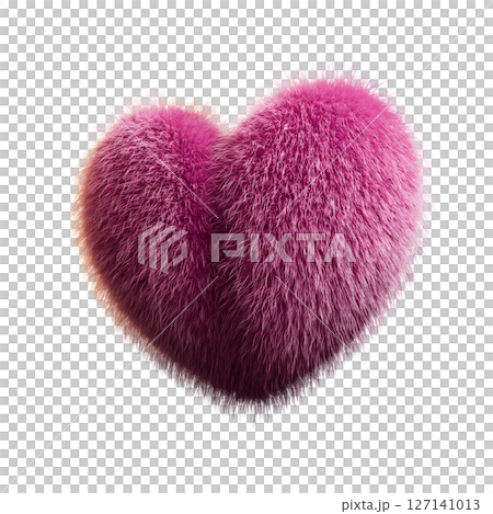 Fuzzy Pink Heart Illustration with Textured Fur Effect on White Background 127141013