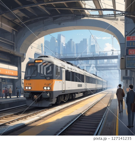 ホームと走る電車 127141235
