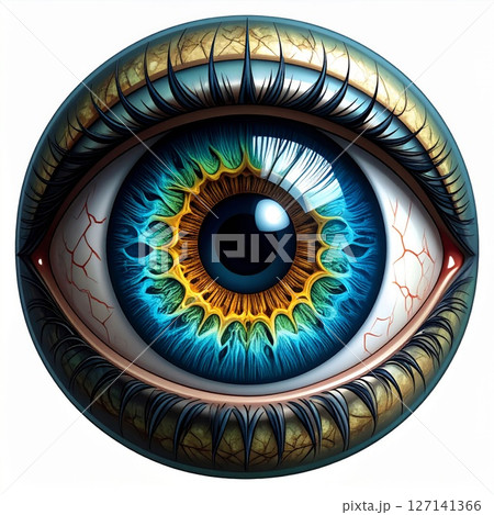 Detailed Human Eye with Blue Gold and Teal Iris 127141366