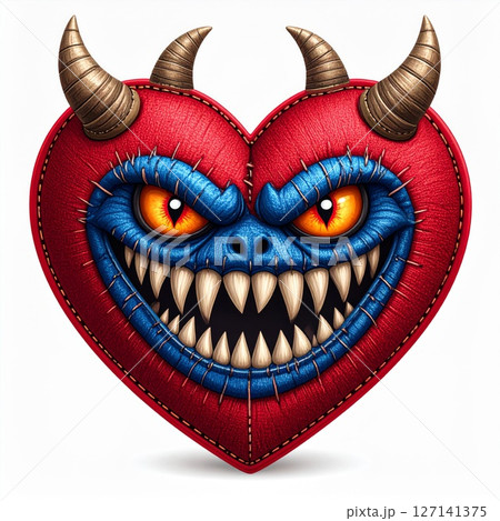 Angry Red And Blue Devil Heart Monster Illustration Angry Red And Blue Devil Heart Monster Illustration 127141375