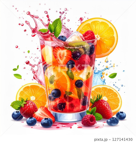 Refreshing Fruit Cocktail with Berries and Citrus 127141430