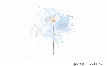 White Flower in Blue Water Splash Abstract Art White Flower in Blue Water Splash Abstract Art 127141572