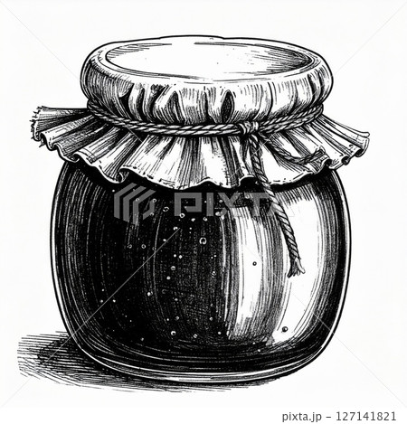 Vintage Black And White Illustration Of A Jam Jar 127141821