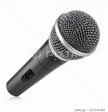 Black and Silver Handheld Microphone on White Background 127141982