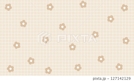 ベージュのレトロな花の格子模様 127142129