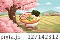 日本風景とラーメンの可愛いイラスト 日本風景とラーメンの可愛いイラスト 127142312