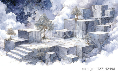 雲に浮かぶ大理石の神秘的な空中神殿 127142498