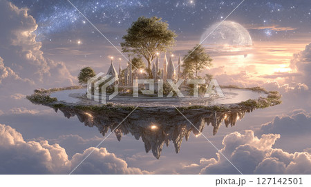 月と星に包まれた空の聖域と幻想都市 127142501
