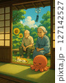 夏の縁側の老夫婦 127142527