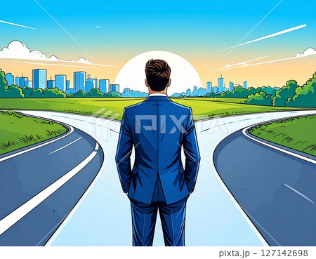 人生の岐路に立つビジネスマン イラスト 人生の岐路に立つビジネスマン イラスト 127142698