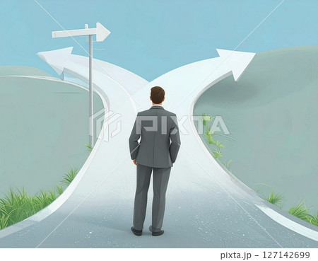 人生の岐路に立つビジネスマン イラスト 人生の岐路に立つビジネスマン イラスト 127142699