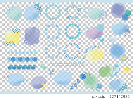 June rain image Watercolor blue and light blue title frame set 127142986