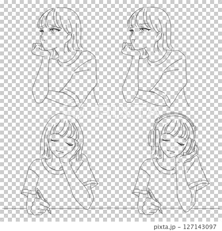 Illustration set 02 of cute line drawings of women with various gestures Illustration set 02 of cute line drawings of women with various gestures 127143097