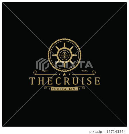 The cruise logo,ship steering logo, boat, yacht, rope, maritime, anchor. Logo for business, sailor, sailing, tourism 127143354