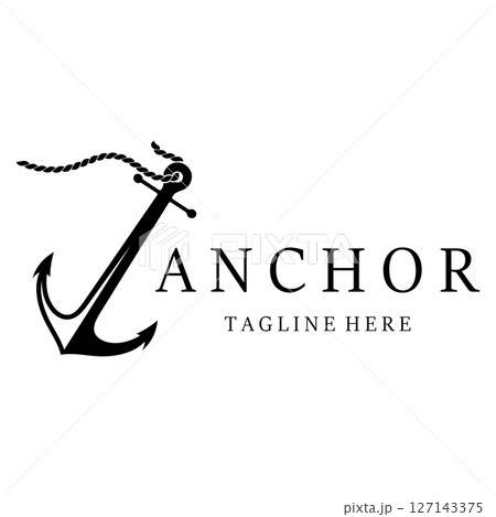 ship anchor logo design with rope vintage, for, boat, marine, yacht, business, emblem, nautica, shipping company 127143375