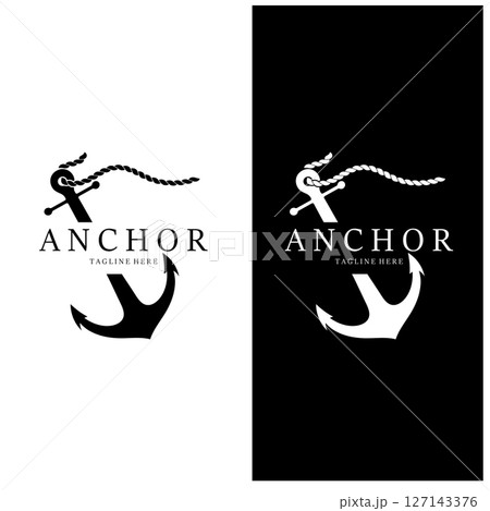 ship anchor logo design with rope vintage, for, boat, marine, yacht, business, emblem, nautica, shipping company 127143376
