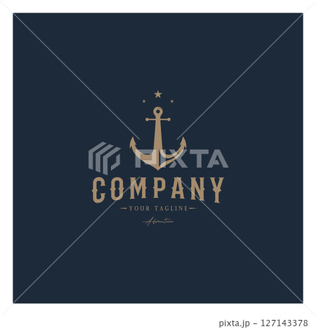 ship anchor logo design with rope vintage, for, boat, marine, yacht, business, emblem, nautica, shipping company 127143378