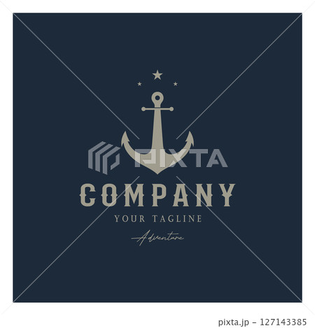ship anchor logo design with rope vintage, for, boat, marine, yacht, business, emblem, nautica, shipping company 127143385