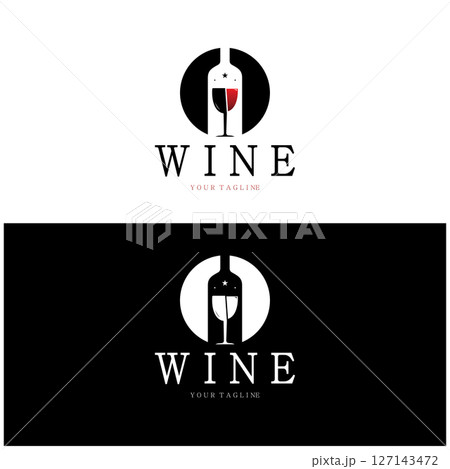 Wine logo with wine glasses and bottles.for night clubs,bars,cafe and wine shops. 127143472