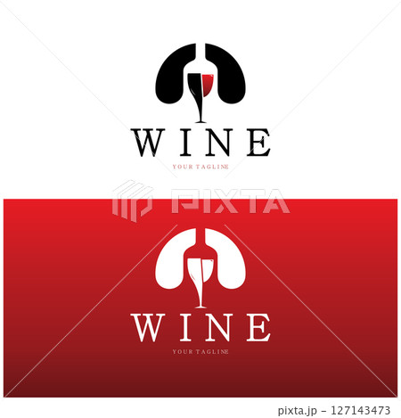 Wine logo with wine glasses and bottles.for night clubs,bars,cafe and wine shops. 127143473