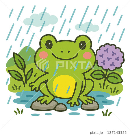 梅雨を楽しむカエル 梅雨を楽しむカエル 127143523