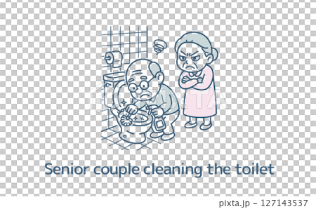 Grandpa cleaning the toilet and grandma watching over it 127143537