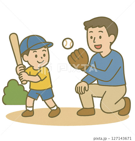 親子で野球をして遊ぶ親子 127143671