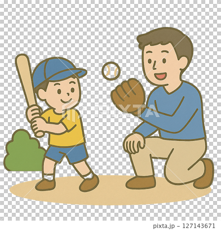 親子で野球をして遊ぶ親子 127143671