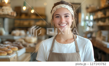 パン屋で働く若い白人女性 127143782