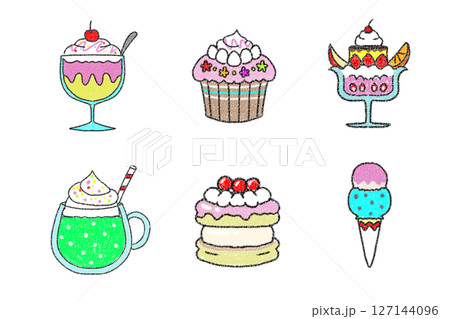 カラフルなスイーツイラストセット カラフルなスイーツイラストセット 127144096